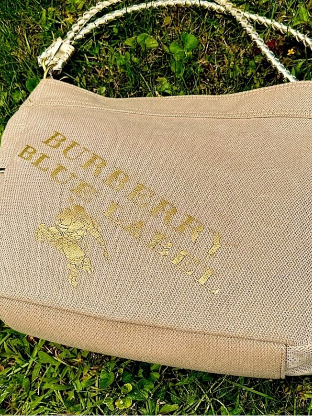 Burberry Taupe Canvas Shoulder Bag with Gold Logo and Braided Strap - Picture 12 of 15